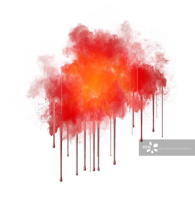 移动的红色烟雾云，液体滴落在白色表面上。图片素材