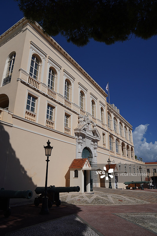 侧面视图，摩纳哥王子宫殿，炮台，摩纳哥图片素材