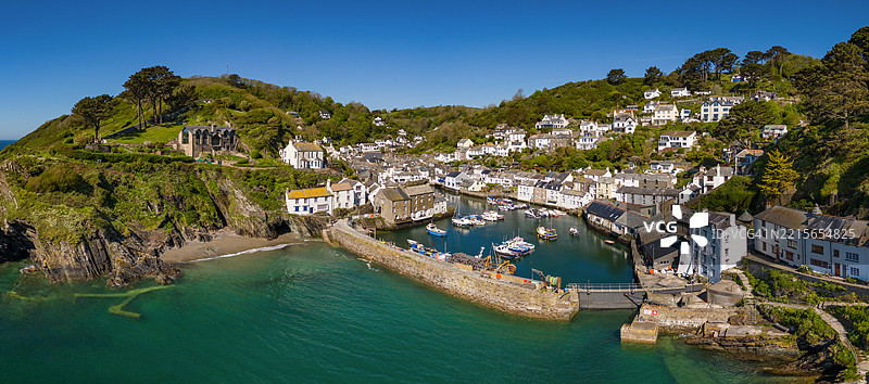 康沃尔郡波尔佩罗村的全景航拍图图片素材