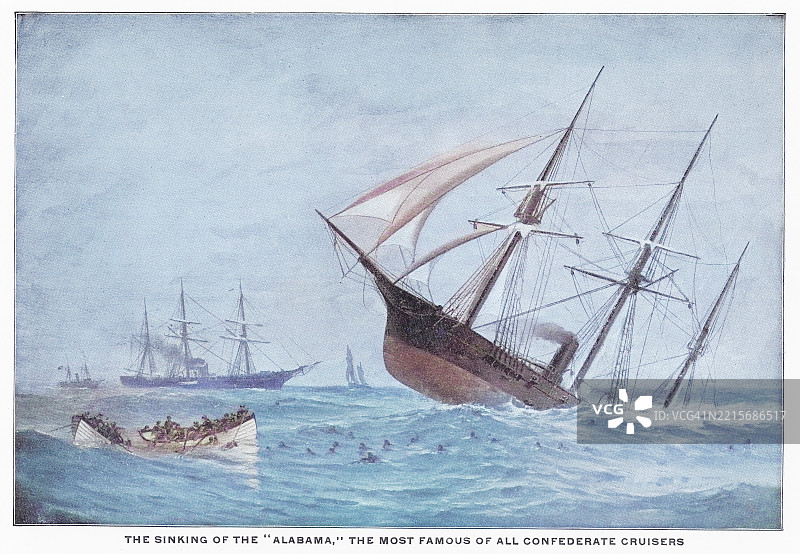 老版雕刻插图：谢尔堡之战，CSS 阿拉巴马号沉没图片素材