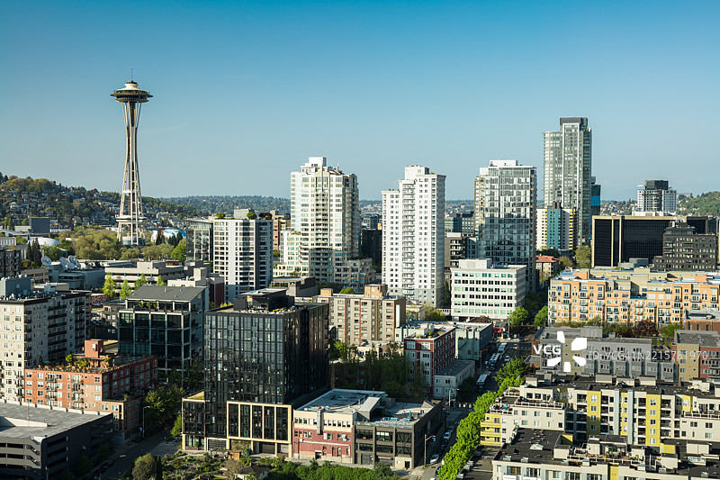 西雅图市中心北部中高层建筑的航拍图图片素材