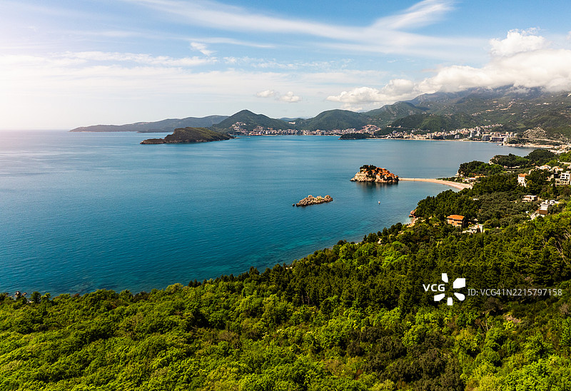 黑山的圣斯特凡岛鸟瞰图图片素材