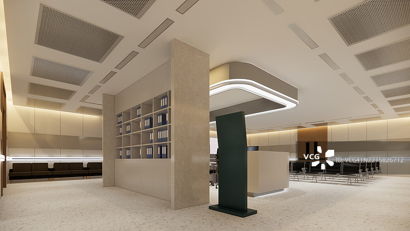 现代豪华医院房间内部，配有空床和扶手椅。现代手术室。现代手术室。图片素材