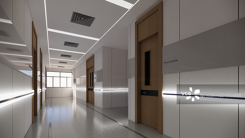 现代豪华医院房间室内，空床和扶手椅。现代手术室。现代手术室。图片素材