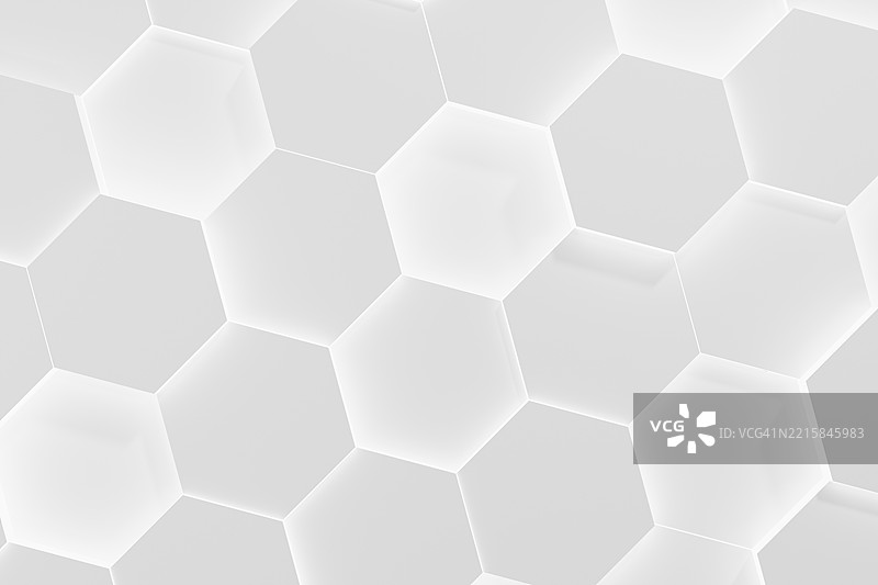 极简主义的3D白色六边形图案，背景。现代几何设计概念，适用于科技、建筑、创新和数字背景。未来主义和抽象风格。图片素材