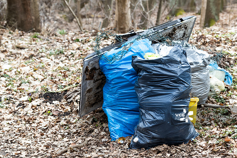 森林中的非法废物倾倒图片素材