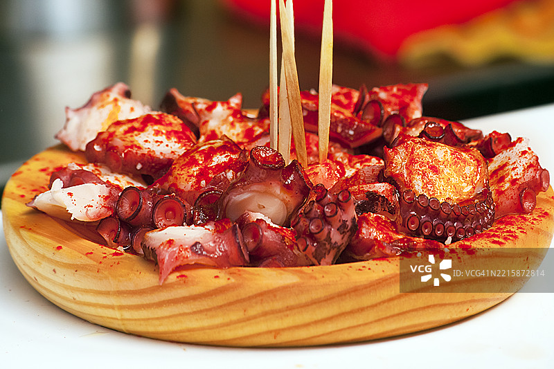 章鱼“a feira”风格。传统。西班牙，加利西亚。图片素材