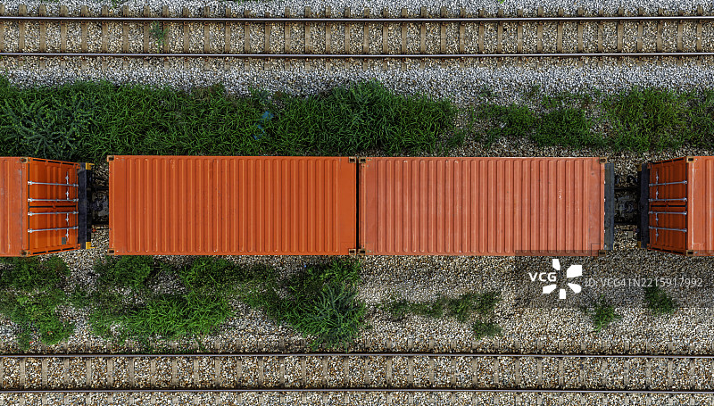 航拍视角的集装箱货运列车。图片素材