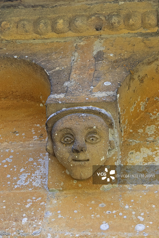 肖像，头部，细节，外墙，教堂，斯坦威，科茨沃尔德，英格兰，英国图片素材