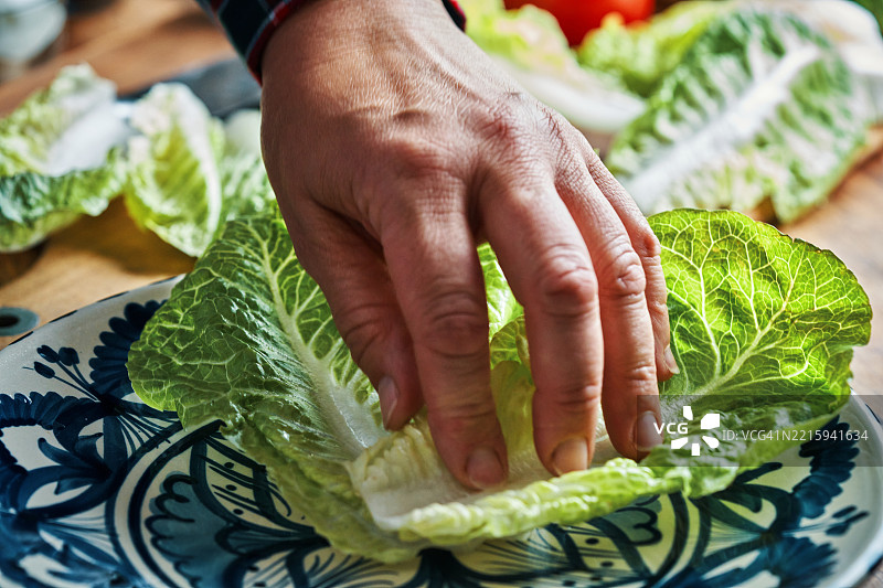 准备尼科斯金枪鱼沙拉，配有西红柿、土豆、青豆和鸡蛋图片素材