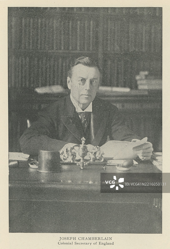 约瑟夫·钱伯伦的肖像（1836年7月8日），他是一位英国政治家，最初是激进自由派，后来因反对爱尔兰自治而成为自由联合派，最终与保守党结成联盟，成为一位重要的帝国主义者。图片素材