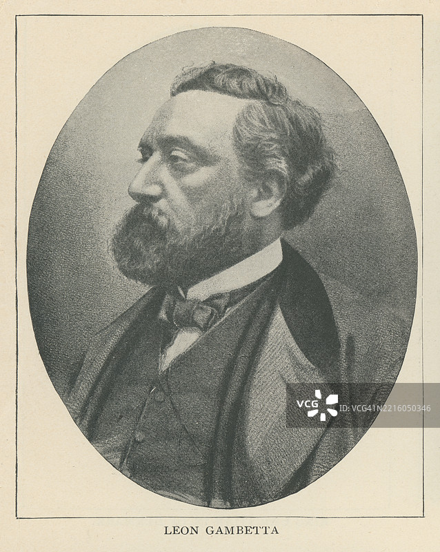 法国律师和共和政治家莱昂·甘贝塔的肖像，他在1870年宣告了法兰西第三共和国。图片素材