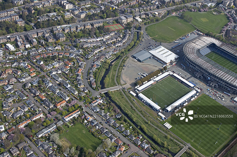 穆雷菲尔德体育场的鸟瞰图，苏格兰橄榄球的主场图片素材