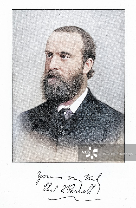 爱尔兰民族主义政治家查尔斯·斯图尔特·帕内尔的肖像，他曾担任国会议员 - 帕内尔在“泰晤士报”作证图片素材