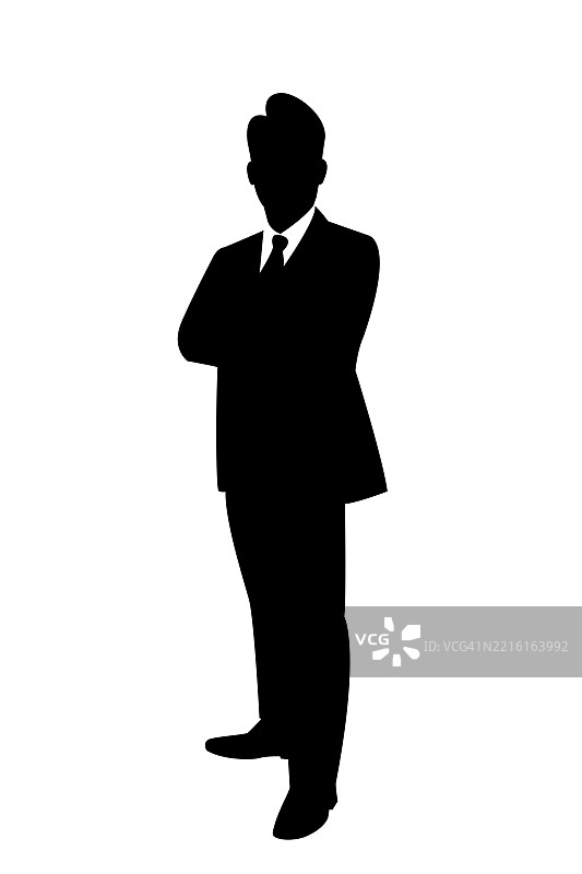 白色背景下孤立的商人。扁平风格。穿西装的男人。全身肖像。图片素材