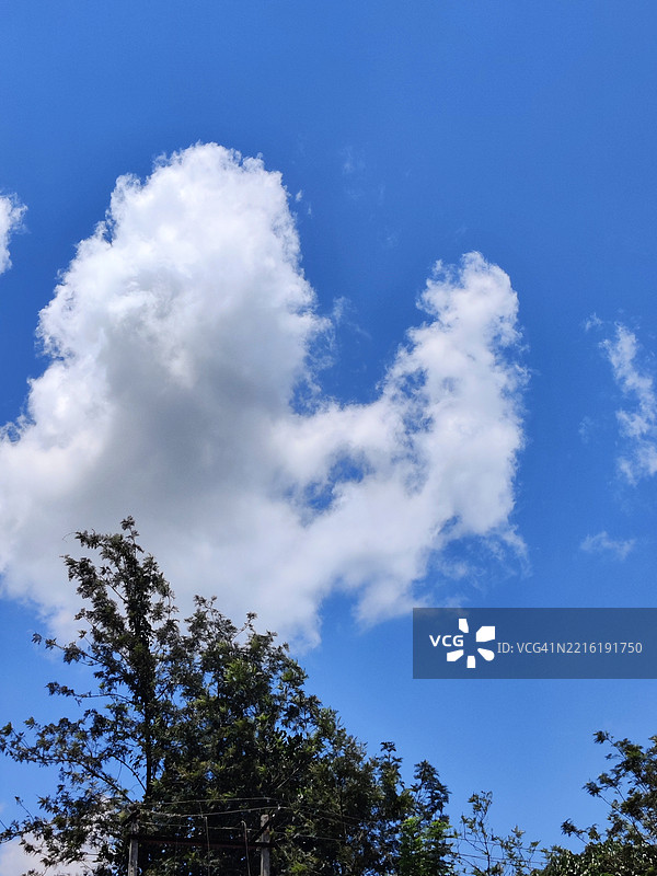 蓝天上的心形云朵/马迪凯里/库尔古/卡纳塔克图片素材