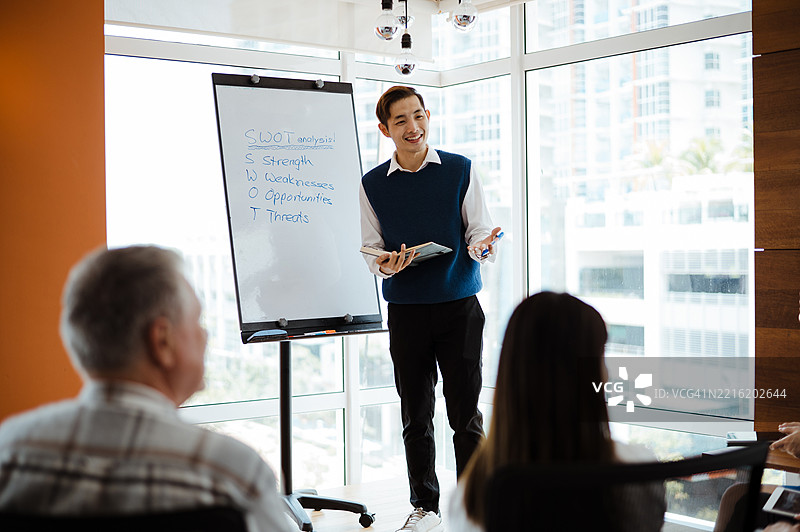 团队领导在会议中积极提问的演讲者图片素材