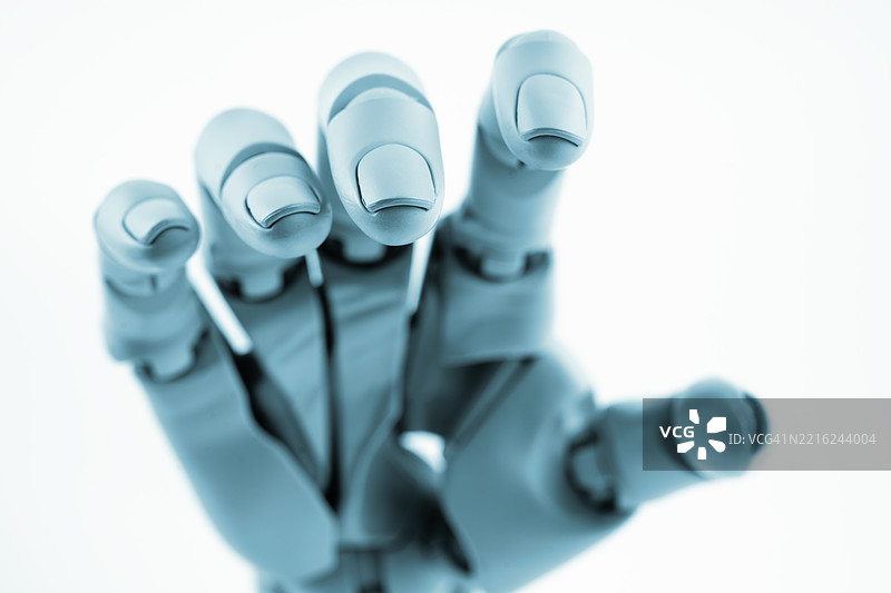 人工智能机器人手指触碰，科技与科学概念。数字化转型的未来。图片素材