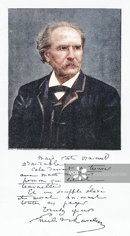 比利时经济学家埃米尔·路易·维克多·德·拉维莱（1822年4月5日 - 1892年1月3日）的肖像，他是1873年国际法学会的共同创始人之一。图片素材