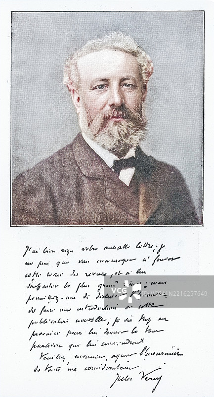 法国小说家、诗人和剧作家儒勒·加布里埃尔·凡尔纳（1828年2月8日 - 1905年3月24日）的肖像图片素材