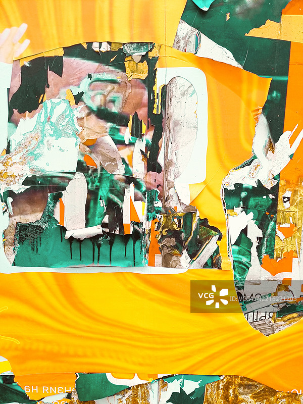 现代时尚的90年代风格大胆橙色和绿色调的抽象拼贴画图片素材