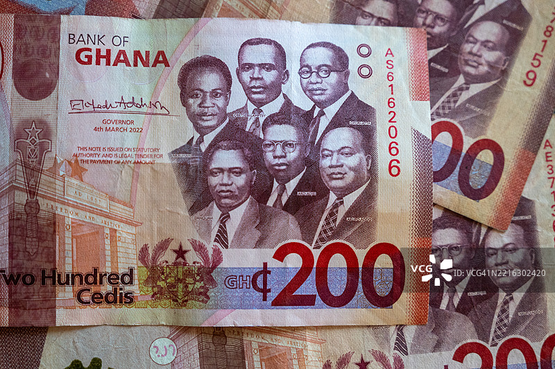 加纳200塞地钞票特写，展示“大六”人物 - 阿克拉 - 加纳图片素材