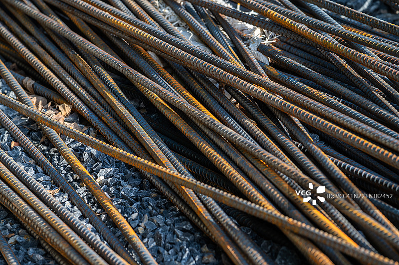 一组钢筋。钢筋用于钢筋混凝土和砌体结构。图片素材