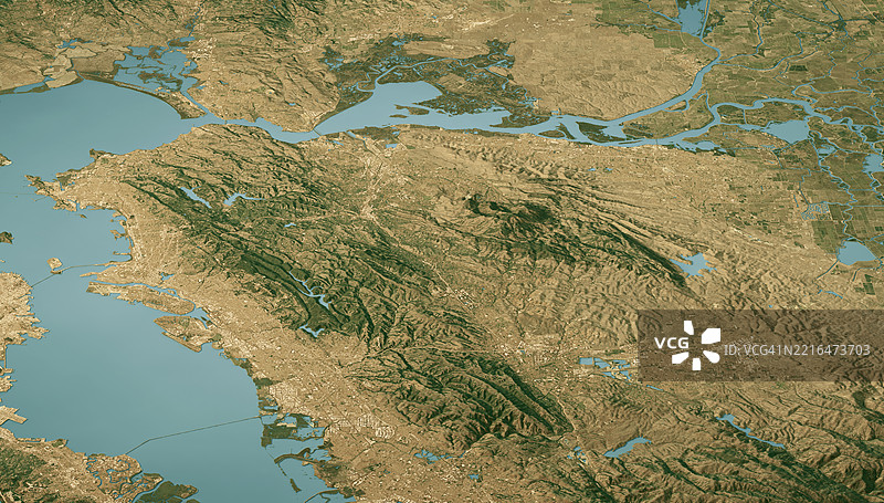 加州对抗县卫星景观视图3D渲染真实色彩图片素材