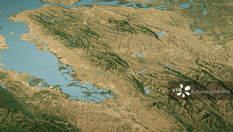 加利福尼亚州阿拉梅达县卫星景观视图3D渲染真实色彩图片素材