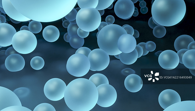 在数字环境中漂浮的抽象蓝色球体的3D渲染图图片素材