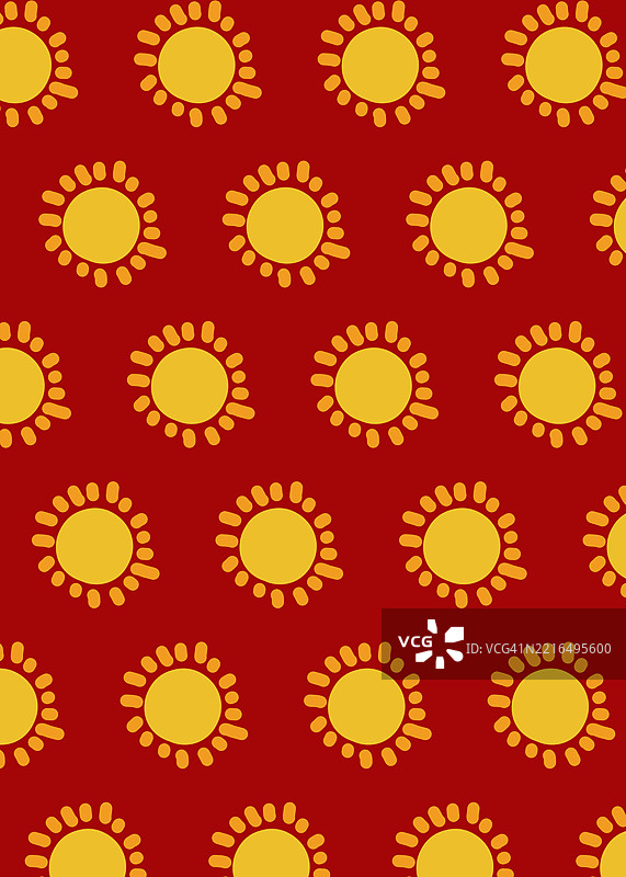 红色背景上的黄色太阳图案插图图片素材