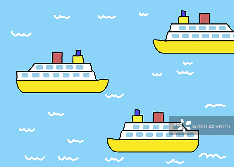 海上三艘渡轮的插图图片素材