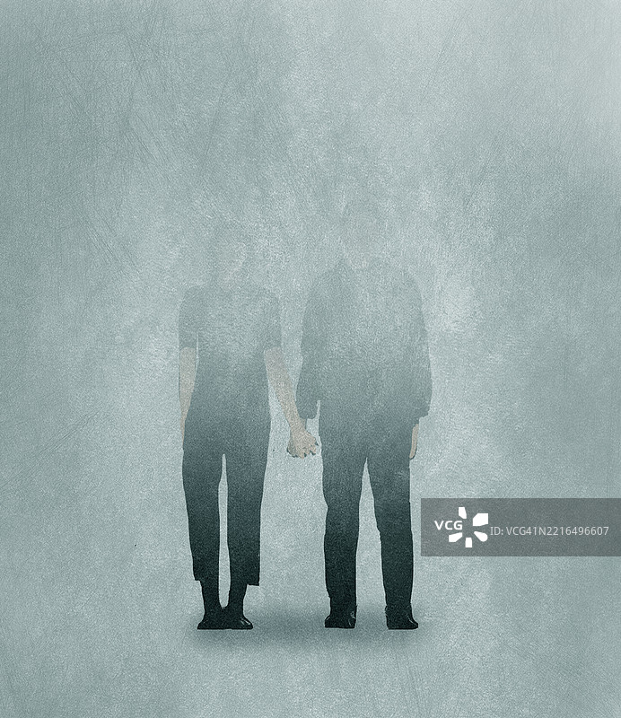 一对情侣手牵手渐渐消失的插图图片素材