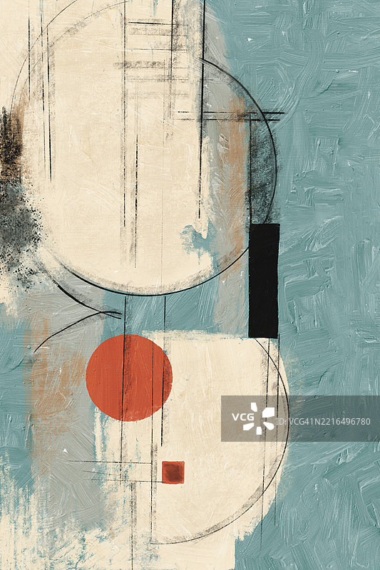 抽象画 featuring 几何形状 in 红色、黑色和米色，创造出现代和极简的美学图片素材