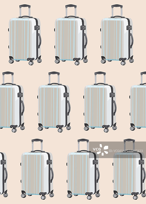 在米色背景上以网格排列的行李箱图案插图图片素材