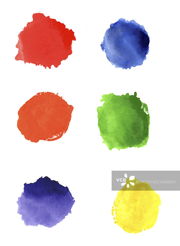 原色和互补色的水彩画，真实的绘画作品图片素材