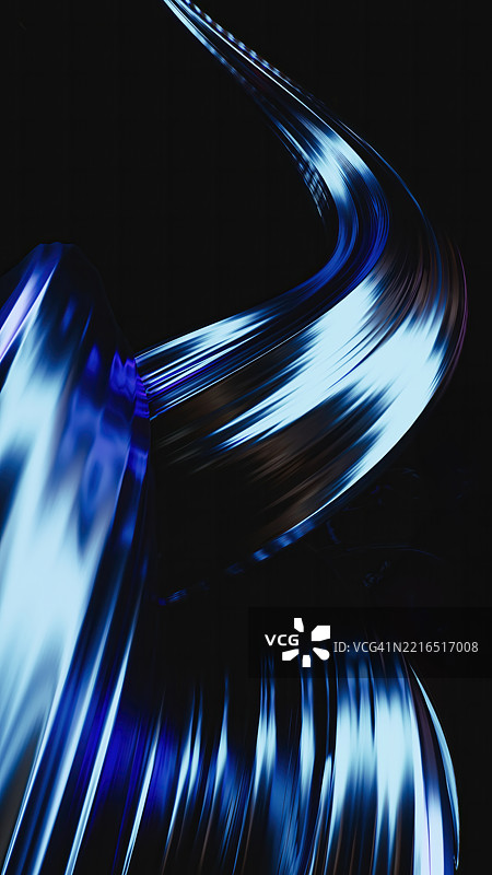 在黑暗背景上发光的霓虹色抽象3D雕塑图片素材