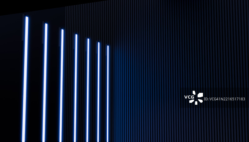 带有发光蓝色线条的抽象3D渲染图，背景为黑色图片素材