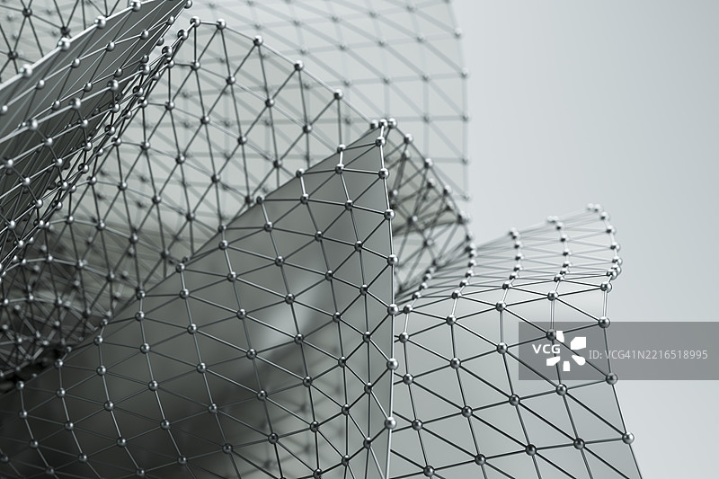 抽象渲染的几何网格结构，代表连接性和网络图片素材
