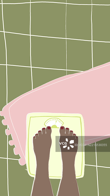 浴室环境中脚踩在体重秤上的插图图片素材