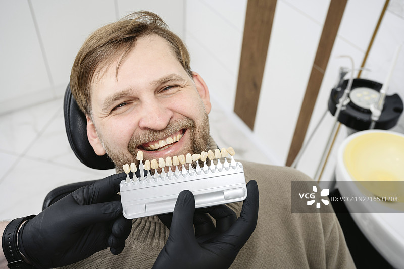 患者在牙科诊所接受牙齿美白治疗图片素材