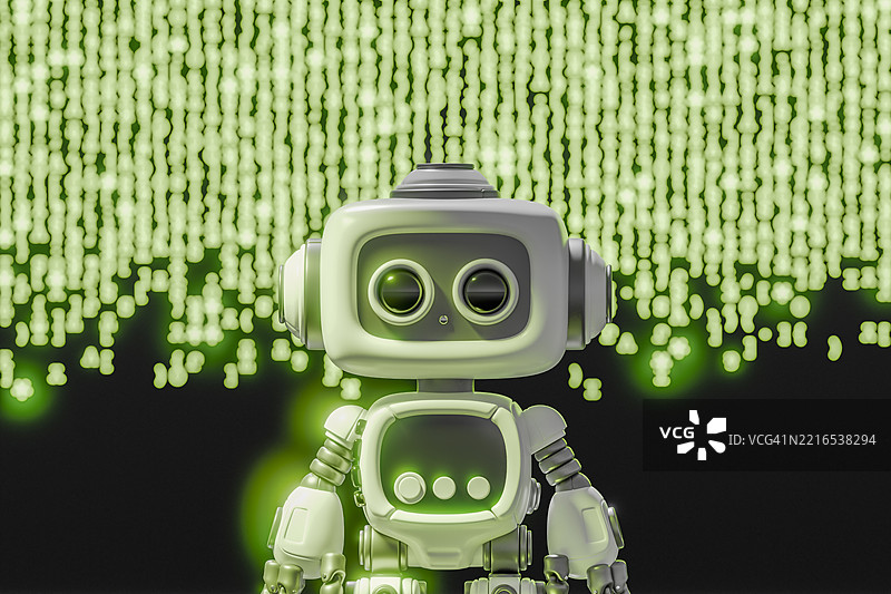 带有数字代码背景的机器人3D渲染图图片素材