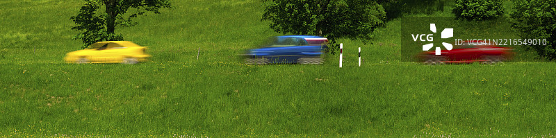 汽车运动模糊，巴德科尔格鲁布，巴伐利亚，德国，欧洲图片素材