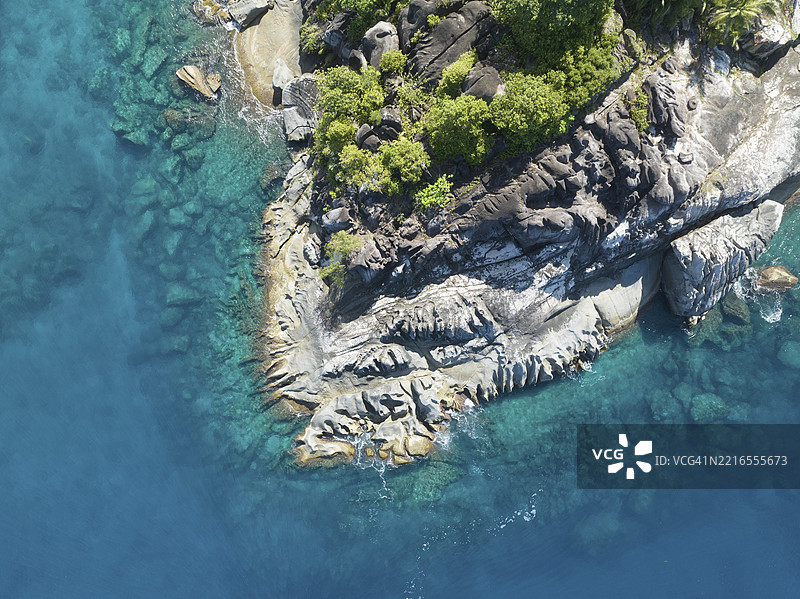 空中视角，塞舌尔，马埃岛，格劳港和劳奈港海滩，格劳港，塞舌尔图片素材