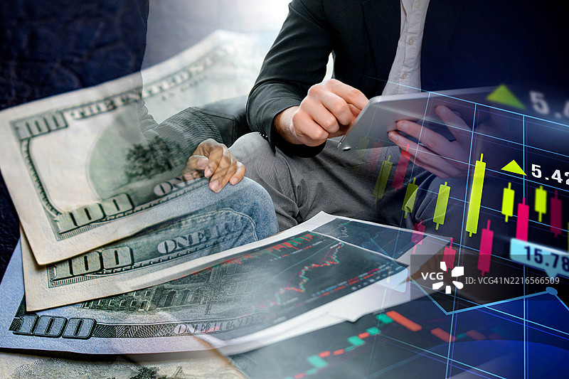 商人和现金美元钞票 - 经济图表图片素材