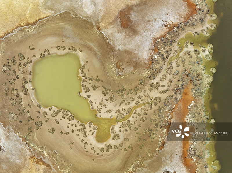 拉古纳埃斯特罗德林孔的沼泽地。鸟瞰图。无人机拍摄。西班牙安达卢西亚省乌埃尔瓦。图片素材