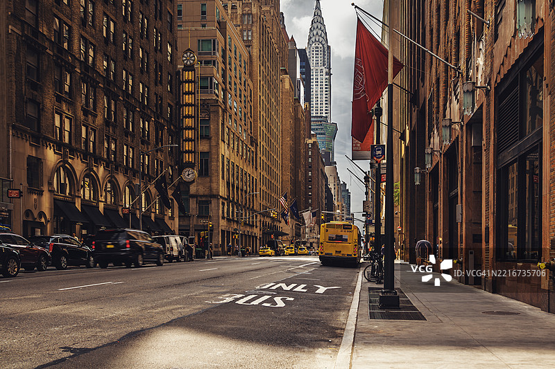 曼哈顿中城的列克星敦大道，远处可见纽约市的克莱斯勒大厦。图片素材