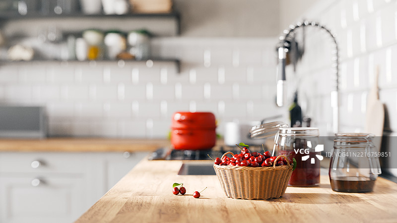 厨房台面上的樱桃图片素材