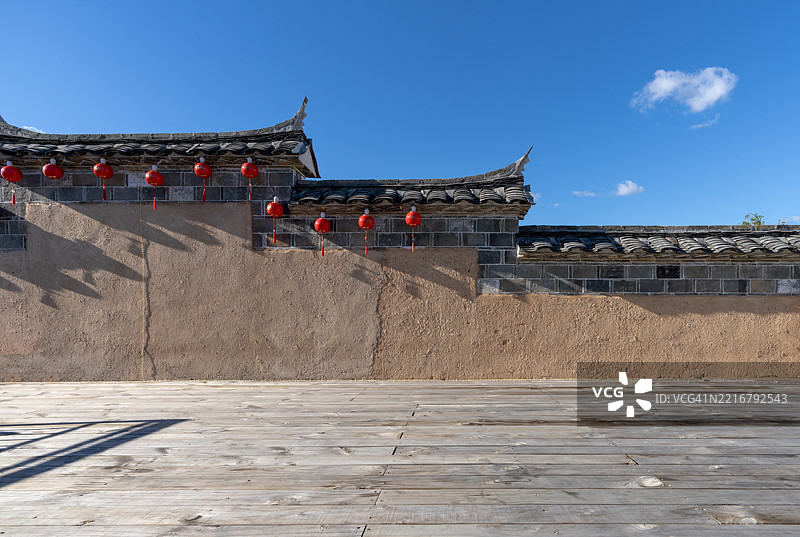 古代中国建筑与红灯笼图片素材