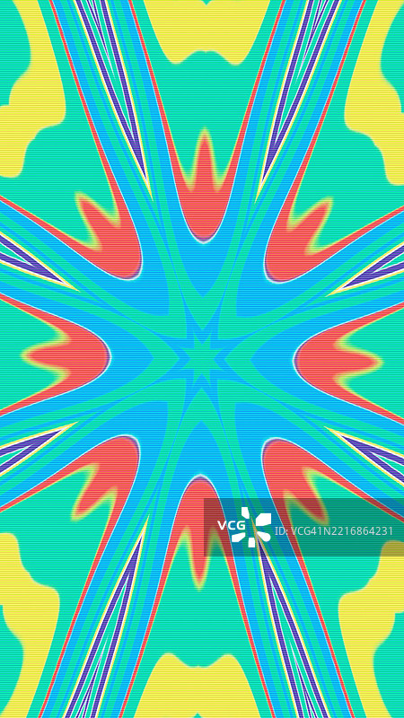 充满活力的霓虹蓝、红、黄的万花筒图案，适合复古80年代的迷幻设计图片素材